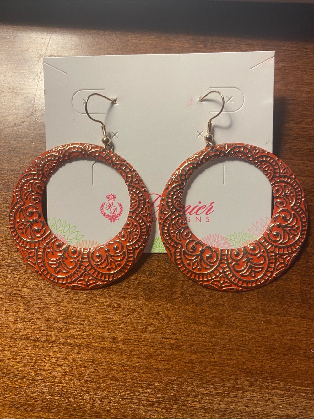 NIP Premier Designs Casablanca Embossed copper coral floral textured earrings
